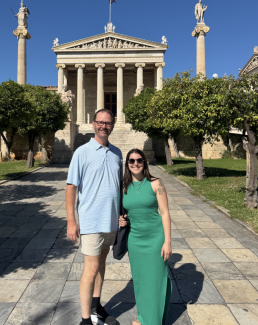 Dr. Lemons and Dr. Howard in front of the National Academy in Athens, Greece